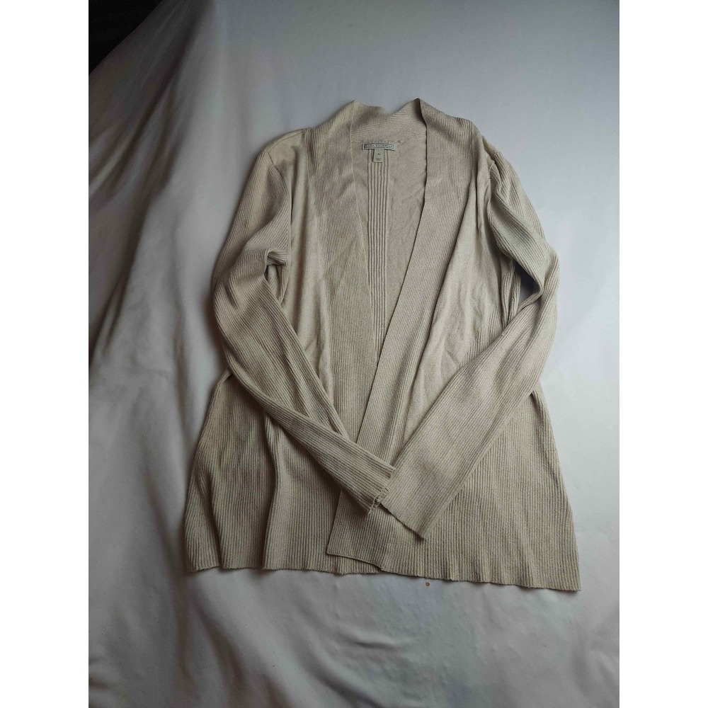 Dana Buchman Tan Beige Ribbed Open Front Cardigan Sweater Womens Medium